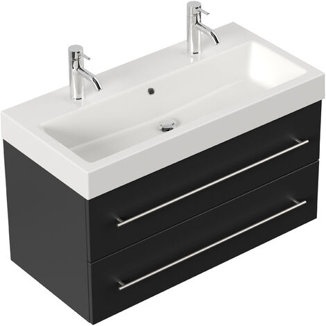 Meuble Salle De Bain Sunrise Noir Aspect Satine