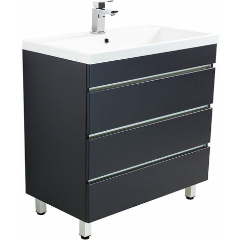 Meuble Salle De Bain Via 80 Anthracite A Poser Avec Tiroirs Sans Poignees
