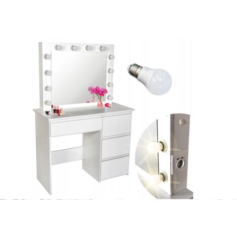 Holzschminktisch - mit Schubladen - Spiegel - LED - USB - Steckdose - 140x94x43cm (1/5)