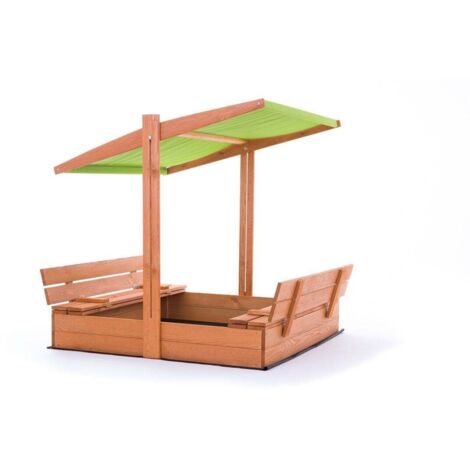 SPRINGOS Sabbiera In Legno Con Tetto E Panchine 120x120 Cm - Completa Di Telo Protettivo