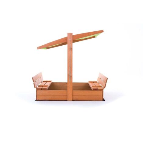 SPRINGOS Sabbiera In Legno Con Tetto E Panchine 120x120 Cm - Completa Di Telo Protettivo
