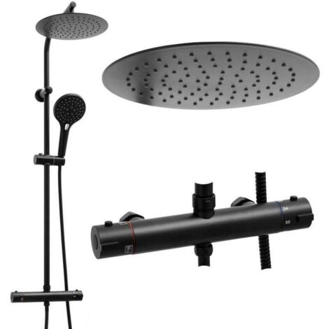 Sistema Doccia A Pioggia, Set Rubinetto Doccia Termostatico Nero - Foto 12