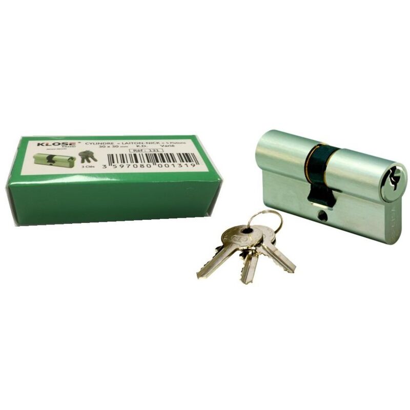 Cylindre "KLOSE besser" Ressorts inox- Clés variées - Laiton Nickelé  30x10mm