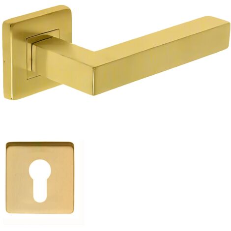 Paire de poignées sur rosaces KLOSE besser Carrée NELLY inox 304 PVD OR  + 1 paire de rosaces cylindre
