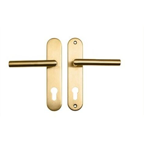 Paire de Poignée de porte sur plaque MINI TINA " axe 165 mm " Inox PVD OR "  Trou Cylindre