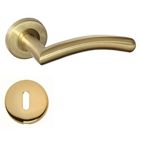 Paire de Poignées de porte Vague PVD OR sur Rosaces Rondes " Valentino " Inox 304  KLOSE besser  +1 Paire de rosaces à trou de clé