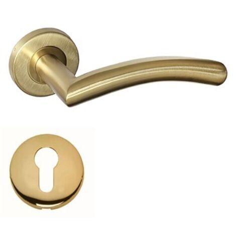 Paire de Poignées de porte Vague PVD OR sur Rosaces Rondes " Valentino " Inox 304  KLOSE besser  +1 Paire de rosaces cylindre 