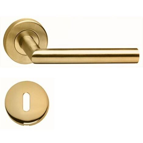 Paire de Poignées de porte " VIF PVD OR" sur Rosaces Rondes " 1535 " inox 304 KLOSE besser +1 Paire de rosaces à trou de clé