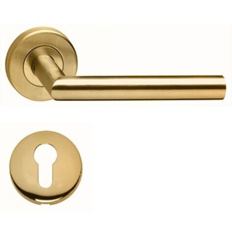 Paire de Poignées de porte " VIF PVD OR" sur Rosaces Rondes " 1535 " inox 304 KLOSE besser  +1 Paire de rosaces cylindre 