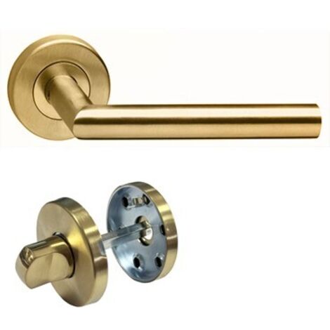 Paire de Poignées de porte " VIF PVD OR" sur Rosaces Rondes " 1535 " inox 304 KLOSE besser  +1 Paire de rosaces  condamnation 