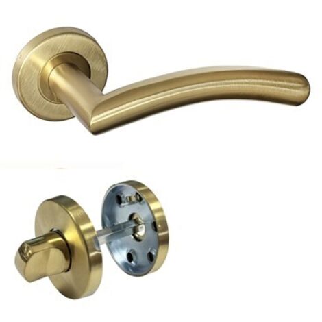 Paire de Poignées de porte Vague PVD OR sur Rosaces Rondes " Valentino " Inox 304  KLOSE besser  +1 Paire de rosaces  condamnation 
