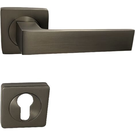 Paire de Poignées de Porte sur Rosaces Carrées "KLOSE besser" en ALUMINIUM Couleur Bronze anodisé "ELODIE "  + 1 paire de rosaces cylindre