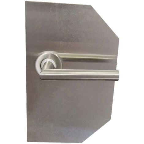 1/2 poignée de porte intérieure réversible design en métal chromé mat et  cuir noir sur plaque BdC entraxe 195 mm, ROMEO