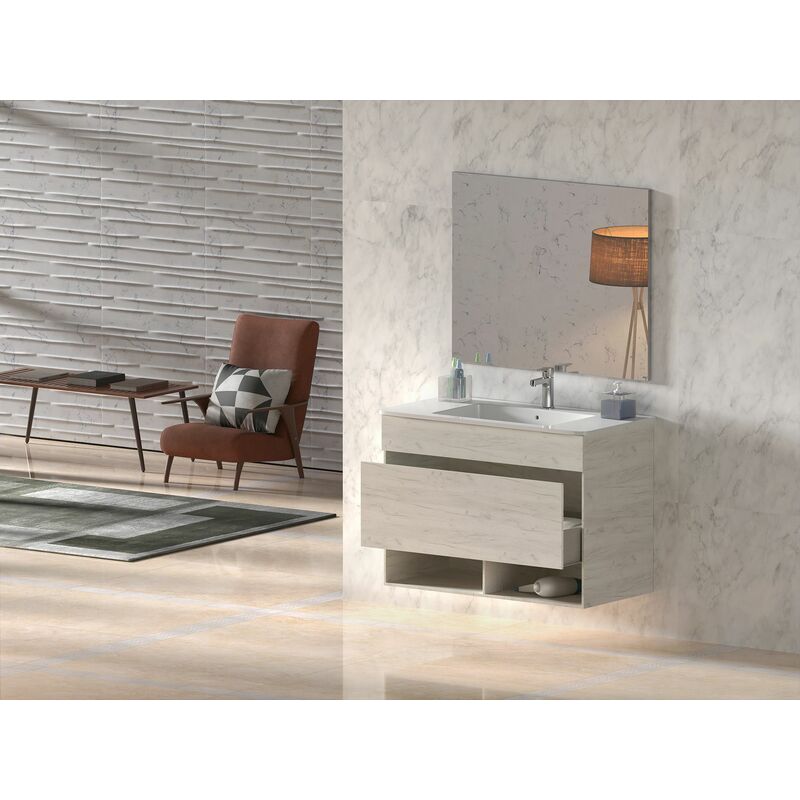 Mueble de Baño BAHIA incluye lavabo y espejo 60x35Cm Estepa