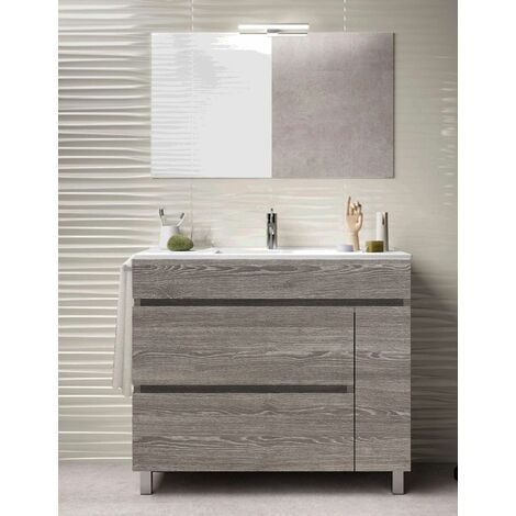 Conjunto de Baño Caprera 2 cajones y una puerta - 7 colores distintos -15 medidas - incluye mueble, lavabo y espejo -   Roble Smoky 60 x 35 cm (1/3)