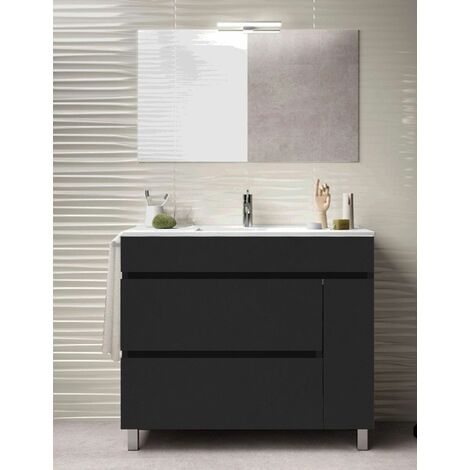 Conjunto de Baño Caprera 2 cajones y una puerta - 7 colores distintos -15 medidas - incluye mueble, lavabo y espejo - Grafito 60 x 35 cm