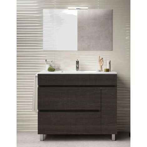 Conjunto de Baño Caprera 2 cajones y una puerta - 7 colores distintos -15 medidas - incluye mueble, lavabo y espejo -   Roble Sinatra 120 x 45 cm 2 Senos
