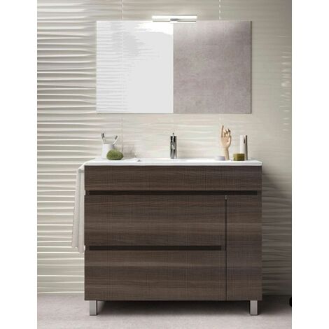 Conjunto de Baño Caprera 2 cajones y una puerta - 7 colores distintos -15 medidas - incluye mueble, lavabo y espejo -   Fresno Tea 80 x 40 cm