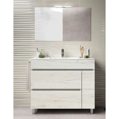 Conjunto de Baño Caprera 2 cajones y una puerta - 7 colores distintos -15 medidas - incluye mueble, lavabo y espejo - Blanco nórdico 70 x 45 cm