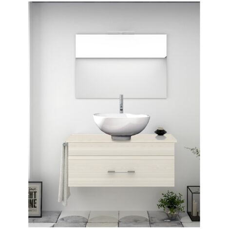 MUEBLE DE BAÑO ENIF CON ENCIMERA DE MADERA CON ESPEJO, Y TOALLERO, SIN LAVABO CREMA 60CM