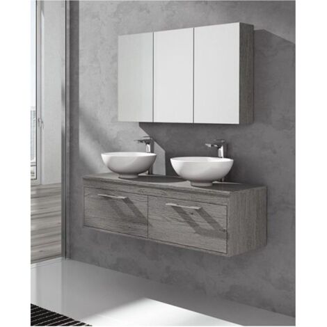 MUEBLE DE BAÑO ENIF CON ENCIMERA DE MADERA CON ESPEJO, Y TOALLERO, SIN LAVABO GRIS CENIZA 120CM DOS SENOS