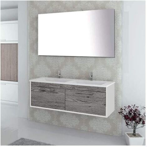 CONJUNTO DE BAÑO ENIF CON MUEBLE, LAVABO, ESPEJO Y TOALLERO COMBI: GRIS CENIZA Y BLANCO 120CM 2 SENOS (1/5)