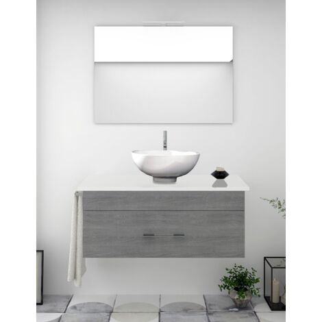 MUEBLE DE BAÑO ENIF CON ENCIMERA DE MADERA CON ESPEJO, Y TOALLERO, SIN LAVABO COMBI: GRIS CENIZA Y BLANCO 100CM