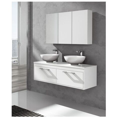MUEBLE DE BAÑO ENIF CON ENCIMERA DE MADERA CON ESPEJO, Y TOALLERO, SIN LAVABO BLANCO 120CM DOS SENOS