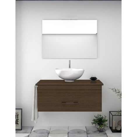 MUEBLE DE BAÑO ENIF CON ENCIMERA DE MADERA CON ESPEJO, Y TOALLERO, SIN LAVABO MARRÓN 80CM