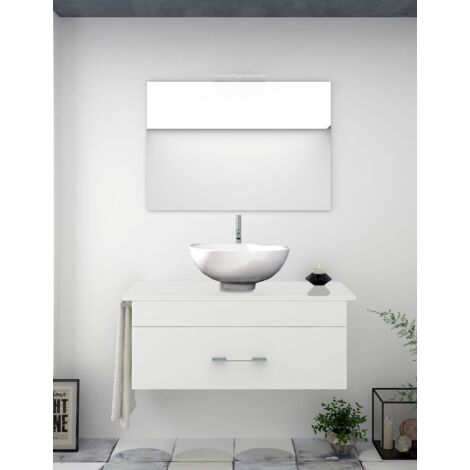 MUEBLE DE BAÑO ENIF CON ENCIMERA DE MADERA CON ESPEJO, Y TOALLERO, SIN LAVABO BLANCO 60CM