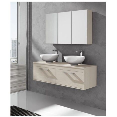 MUEBLE DE BAÑO ENIF CON ENCIMERA DE MADERA CON ESPEJO, Y TOALLERO, SIN LAVABO CREMA 120CM DOS SENOS