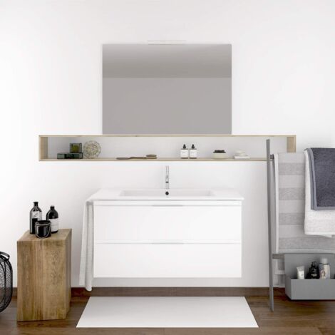 CONJUNTO MUEBLE DE BAÑO SUSPENDIDO MIZAR CON LAVABO, ESPEJO Y TOALLERO BLANCO 80X35 FONDO REDUCIDO