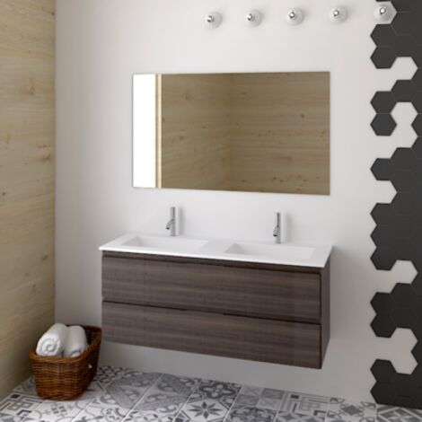 CONJUNTO MUEBLE DE BAÑO SUSPENDIDO MIZAR CON LAVABO, ESPEJO Y TOALLERO FRESNO TEA 120CM 2 SENOS