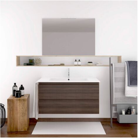 CONJUNTO MUEBLE DE BAÑO SUSPENDIDO MIZAR CON LAVABO, ESPEJO Y TOALLERO FRESNO TEA 60X35 FONDO REDUCIDO