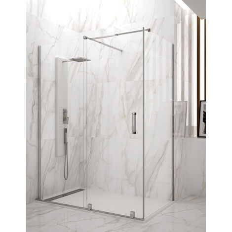 Mampara de ducha angular ALLSTONE HIDRA 1+1 con lateral fijo, sin perfil inferior ni superior 100x70 cm (1/3)