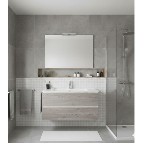 Conjunto Mueble de baño LOKI ya montado 2 cajones con patas, lavabo y espejo Combi 70x40 cm (1/2)