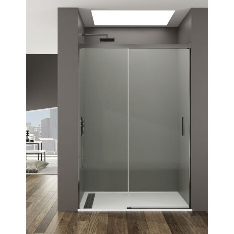 Mampara de ducha Frontal ALLSTONE BASIC 1+1, sin perfil inferior 5 colores de perfilería, 2 tipos de cristal de 6mm en Aluminio perfil Titanio 180-190 cm cristal Transparente (1/3)