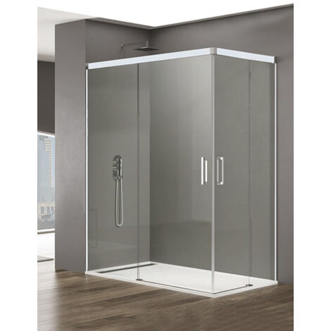 Mampara de ducha Angular ALLSTONE BASIC 2+2 con cierre en vértice, sin perfil inferior 5 colores de perfilería, 2 tipos de cristal de 6mm en Aluminio perfil Blanco 100x70 cm cristal Transparente (1/3)