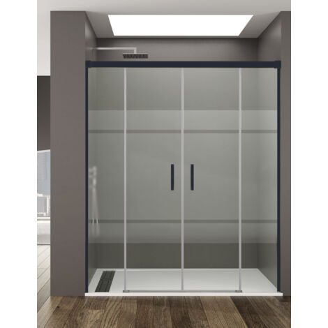 Mampara de ducha Frontal ALLSTONE BASIC 2+2, sin perfil inferior 5 colores de perfilería, 2 tipos de cristal de 6mm en Aluminio perfil Negro 190-200 cm cristal Serigrafiado (1/3)