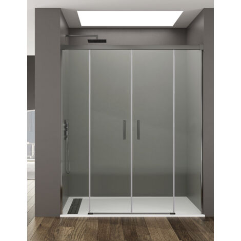 Mampara de ducha Frontal ALLSTONE BASIC 2+2, sin perfil inferior 5 colores de perfilería, 2 tipos de cristal de 6mm en Aluminio  perfil Titanio 162-172 cm cristal Transparente (1/3)