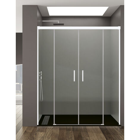 Mampara de ducha Frontal ALLSTONE BASIC 2+2, sin perfil inferior 5 colores de perfilería, 2 tipos de cristal de 6mm en Aluminio  perfil Blanco 162-172 cm cristal Transparente (1/3)