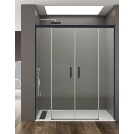 Mampara de ducha Frontal ALLSTONE BASIC 2+2, sin perfil inferior 5 colores de perfilería, 2 tipos de cristal de 6mm en Aluminio  perfil Negro 132-142 cm cristal Transparente (1/3)