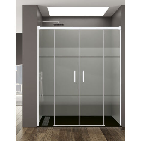 Mampara de ducha Frontal ALLSTONE BASIC 2+2, sin perfil inferior 5 colores de perfilería, 2 tipos de cristal de 6mm en Aluminio perfil Blanco 190-200 cm cristal Serigrafiado (1/3)