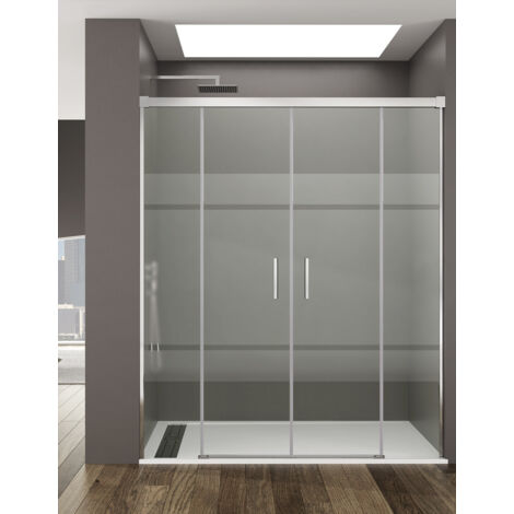 Mampara de ducha Frontal ALLSTONE BASIC 2+2, sin perfil inferior 5 colores de perfilería, 2 tipos de cristal de 6mm en Aluminio perfil Cromo 190-200 cm cristal Serigrafiado (1/3)