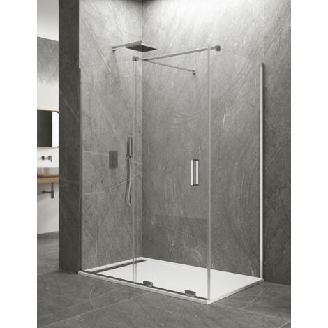 Mampara de ducha angular ALLSTONE KERES 1+1 con lateral fijo, sin perfil inferior ni superior 100x70 cm barra de estabilización Perpendicular (1/3)