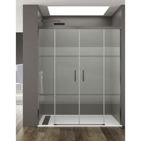 Mampara de ducha Frontal ALLSTONE BASIC 2+2, sin perfil inferior 5 colores de perfilería, 2 tipos de cristal de 6mm en Aluminio perfil Titanio 182-192 cm cristal Serigrafiado (1/3)