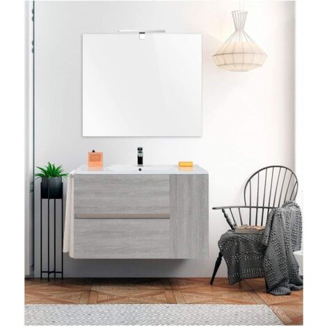 MUEBLE DE BAÑO ECONOMICO GEA CON LAVABO, ESPEJO, Y TOALLERO EN GRIS CENIZA 80CM