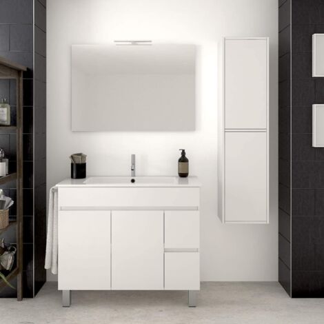 MUEBLE DE BAÑO TEMIS CON LAVABO, ESPEJO Y TOALLERO BLANCO 70CM CON COLUMNA