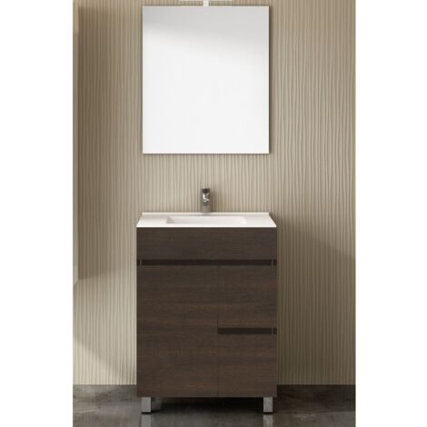 MUEBLE DE BAÑO TEMIS CON LAVABO, ESPEJO Y TOALLERO MARRÓN 60CM