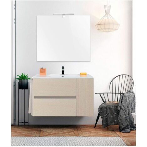 MUEBLE DE BAÑO ECONOMICO GEA CON LAVABO, ESPEJO, Y TOALLERO EN CREMA 100CM